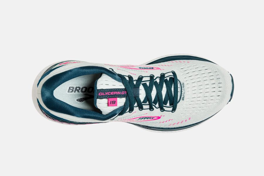 Glycerin GTS 19 Road Brooks Running Shoes NZ Womens - White/Pink - JAZQUP-102